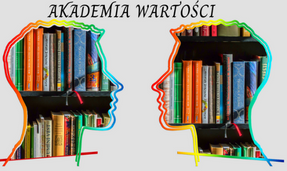 Plakat z zarysem dwóch ludzkich głów. Zarysy wypełnione są kolorowymi książkami i są zwrócone twarzami do siebie