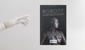 Na białym tle okładka książki o robotach